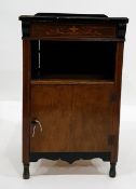 Edwardian rosewood inlaid bedside cupboard with open shelf below, on turned feet,