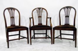 Set of eight Hepplewhite style mahogany dining chairs with hoop backs, pierced splats,