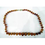 Amber graduated beaded necklace, possibly heat treated signs of some spangles,