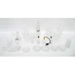 Modern tantalus fitted with two moulded glass decanters, a part suite of table glass,