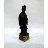 Carved jade figure of Quan Yin, on plinth base,