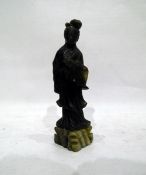 Carved jade figure of Quan Yin, on plinth base,