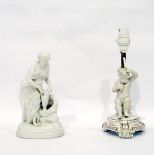 White bisque porcelain figure of a woman 'Rebecca' drawing water from a well, on oval base,