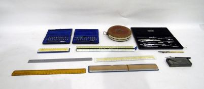 Quantity of drawing instruments including rulers,