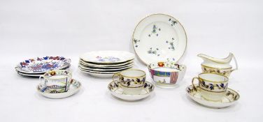 Early 19th century Royal Crown Derby part tea set comprising a pair of cups and saucers and a cream