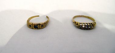 Antique gold and diamond ring set five old cut stones (one missing) together with gold and diamond