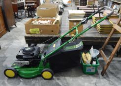 John Deere petrol driven lawnmower with grass catcher and accessories