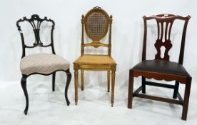 French style giltwood bedroom chair with oval panel back and painted cane seat,
