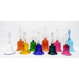 Collection of 10 assorted glass bells of various designs and colours,