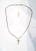9ct gold crucifix pendant and a 9ct gold chain necklace, flattened curb pattern,