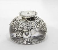 Victorian silver-mounted cut glass paperweight inkwell, pierced floral and scroll decorated,