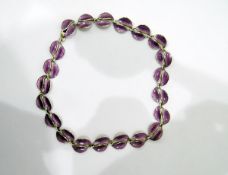 Norwegian David Andersen silver and enamel necklace of double leaf links enamelled in purple