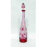 Flash cut cranberry glass decanter of slender proportions,