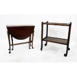 Wooden two-tier tea trolley and a reproduction mahogany Sutherland style drop-leaf table (2)