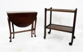 Wooden two-tier tea trolley and a reproduction mahogany Sutherland style drop-leaf table (2)