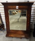 Early 20th century oak-framed wall mirror with rectangular bevelled plate and shelf,