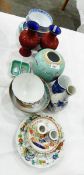 Various Oriental china to include a Chinese ginger jar, a pair of cinnabar vases,