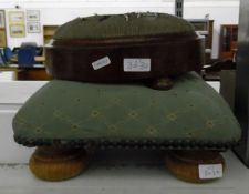 Beadwork circular wooden stool and another footstool,