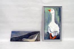 Painted wooden wall plaque of a spotted redshank,