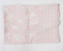 Pink and cream cotton baby blanket with the alphabet and titles of nursery rhymes, Kate Greenaway