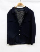 Chanel Boutique blue boucle wool jacket with breast pockets and side pockets, metal buttons