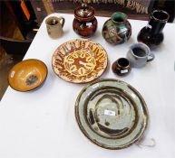 Quantity of pottery to include a Layham Suffolk bowl, studio pottery dish, jugs, vases, etc (9)