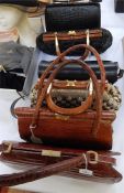 Fixed-frame crocodile vintage handbag, brass fittings, single carry strap, a vintage crocodile