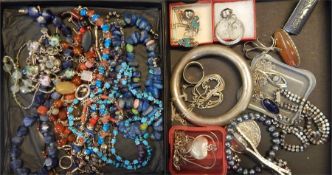 Beaded necklaces to include turquoise, glass, silver items of jewellery, Tissot wristwatch,