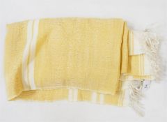 Yellow and cream mid 20th century Indian throw, hand loomed with fringe
