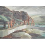 Doris Ann Goodchild  Oil on board "Wind Sculptured Trees, Kenmare", labelled verso, 28cm x 37cm
