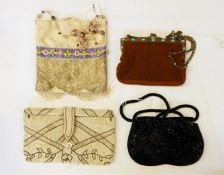 Two mid 20th century beaded evening bags, a vintage suede evening bag set with faux-turquoise, in