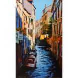 Toni Rome Oil on board "Sunday Washing - Venice", titled verso, signed lower left, 89cm x 56cm