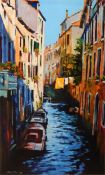 Toni Rome Oil on board "Sunday Washing - Venice", titled verso, signed lower left, 89cm x 56cm