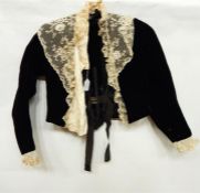 Victorian velvet bodice with lace collar and satin pleated inset (possibly later), a black net and