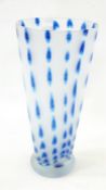 Large 20th century glass vase, tapering form, translucent with blue dot decoration, 40cm high