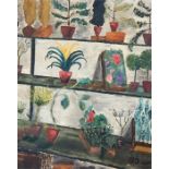 20th century school Oil on canvas Study of plants on shelves, unsigned, 60cm x 50cm