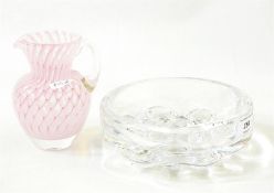 Orrefors clear glass studio pottery bowl, marked to base and numbered 4046-831 and a clear glass jug