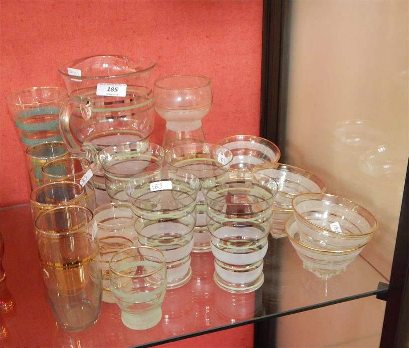 20th century lemonade set comprising of jug and four matching tumblers and other assorted glassware