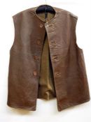 Three-quarter length leather jerkin, probably army issue, size no.2, lined with wool, the label