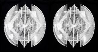 Pair of transparent perspex and nylon lamp shades after Naum Gabo (1890-1977), each with seven clear