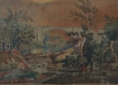 Late 18th/early 19th century embroidered picture of Causey Bridge by the architect Ralph Wood, built