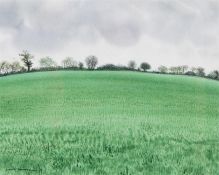 David Gentleman (b.1930)  Watercolour  "Cornfields with Hedgerow, Suffolk", painted 2004, Fine Art