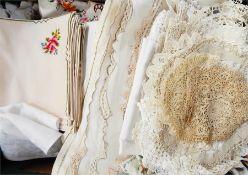 Quantity of embroidered and crocheted table linen (1 box)