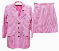 Yves Saint Laurent Rive Gauch ribbed pink and white striped satin suit, circa late 1980's, with