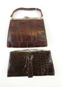 Vintage crocodile clutch bag with silver-coloured metal and a purse compartment inside and a vintage