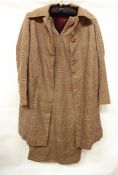 Various vintage tweed jackets, including a knickerbocker suit, camel hair coat, tweed hat, tweed