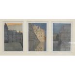 After Jules Guerin Six colour prints, framed as two sets, of three depicting various castles and