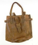 Large olive leather tote bag with Mulberry marks and label to the inside, carry handles and strap