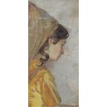 Early 20th century French school Watercolour Head portrait of a young girl at side angle "Souvenir