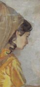 Early 20th century French school Watercolour Head portrait of a young girl at side angle "Souvenir